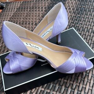 Nina Purple Satin Heels with Iridescent Sheen
